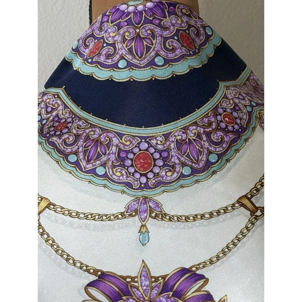 ECHO For Nordstrom Blue/Cream Gem/Jewels Square 100% Silk Scarf 35